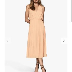 Reiss Mariona Grecian Pleated Midi Dress in Nude